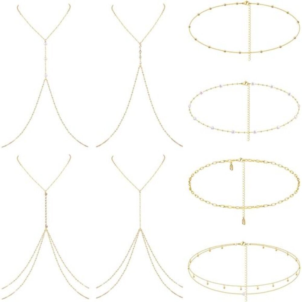 8 Pcs Body Chain Belly Chain For Women Sexy Minimalist Rhinestone Dainty Sexy